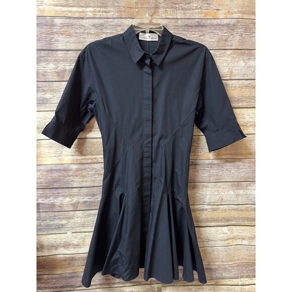 Prabal Gurung Flared Shirt Dress Black Button-Up Size 6 100% Cotton Classic - Picture 2 of 7